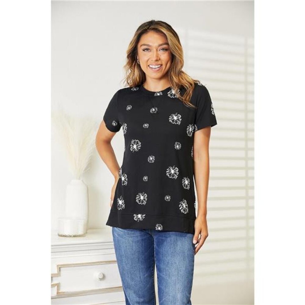Double Take Dandelion‎ Print Round Neck T-Shirt